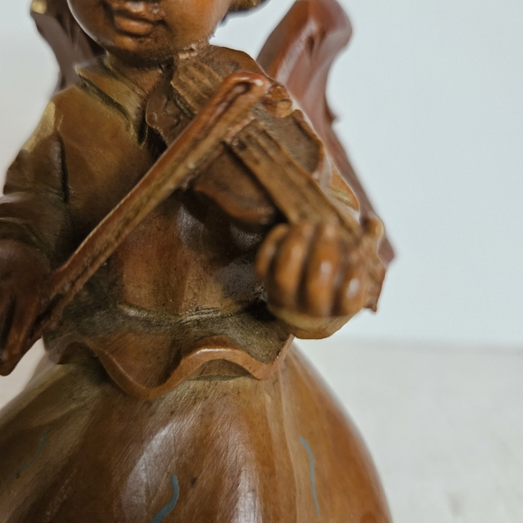 VTG THORENS HAND CARVED PAINTED MUSIC BOX ANGEL PLAYING VIOLIN SWITZERLAND - Picture 9 of 16
